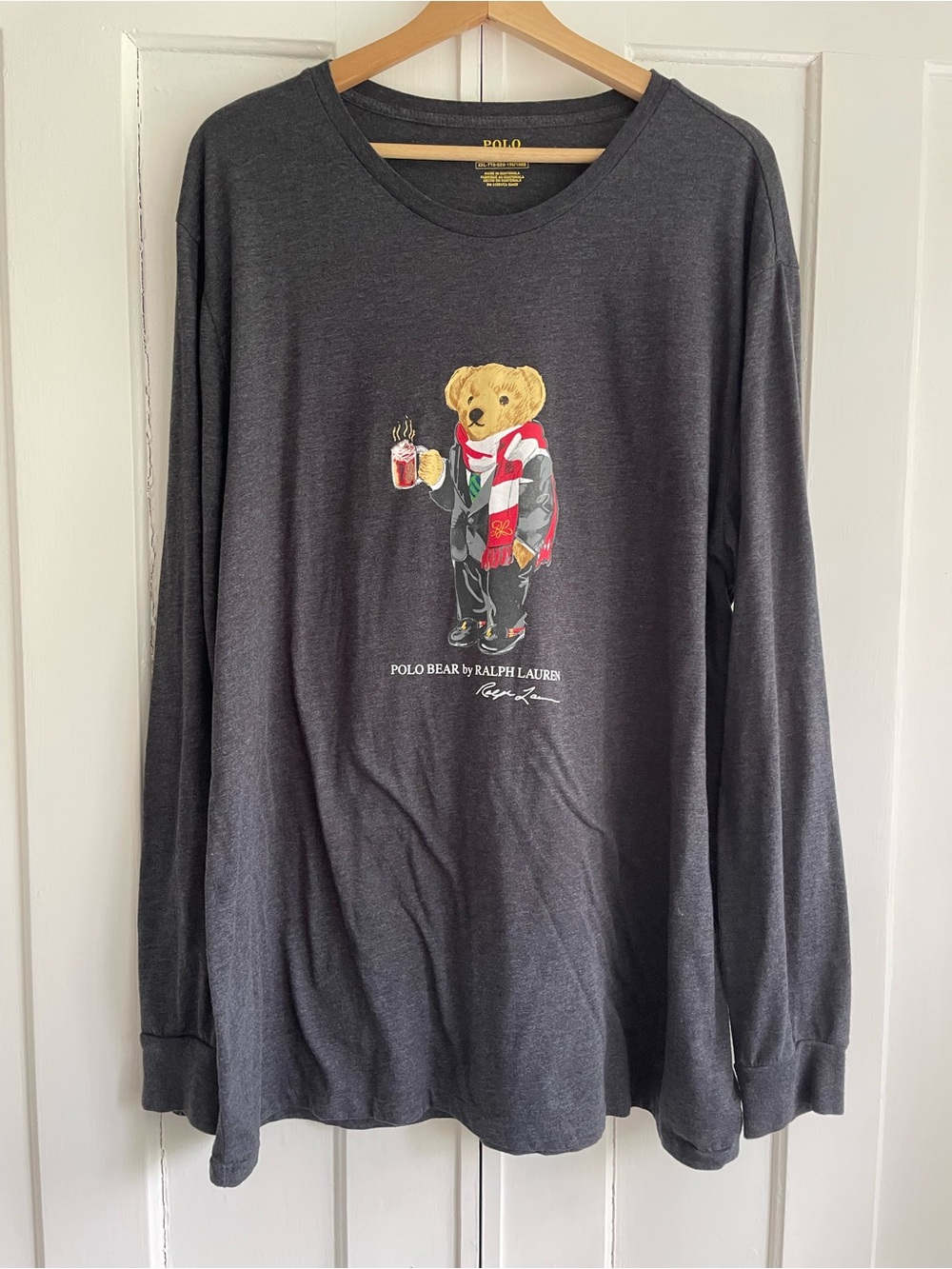 Polo Bear Ralph Lauren T Shirt Men’s XXL Long Sleeve Graphic Tee Charcoal Gray